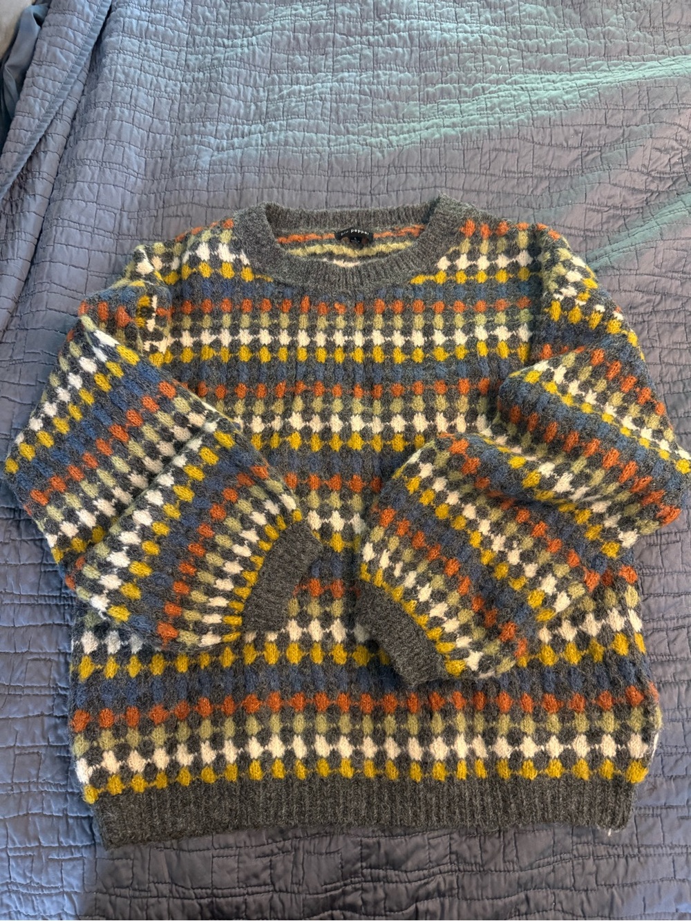 Woman’s  Gray Multicolor Wool Sweater